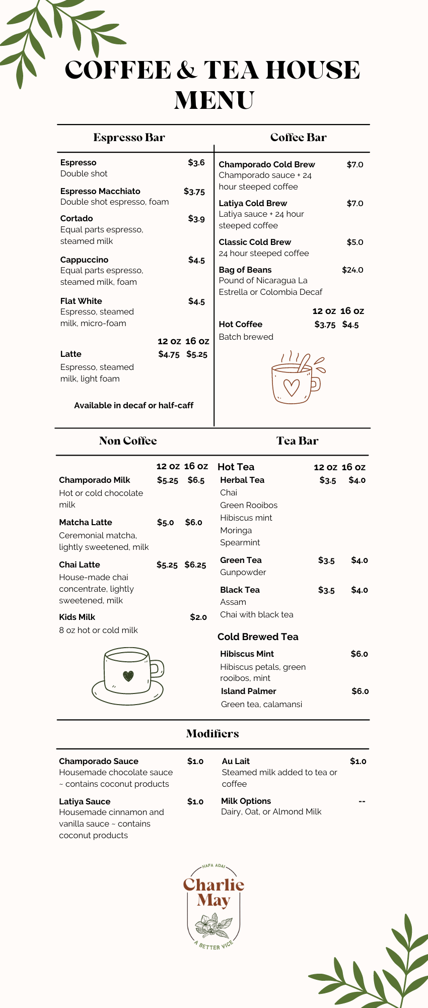 Download Our Coffee and Tea House Menu